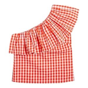 NWT! J. Crew Cotton Poplin Ruffled One-Shoulder Top in 
Brilliant Sunset Size 12